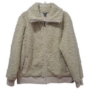 Eddie Bauer Cozy Plush Teddy Fleece Full Zip-Up Collared Sweatshirt Cream 2XL